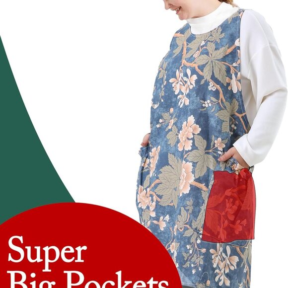 Big Plus Size Aprons for Women with Pockets Cotton Linen Baking Kitchen Cooking - Picture 2 of 6